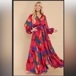 NWT OVERNIGHT CELEBRITY RED MULTI PRINT MAXI DRESS